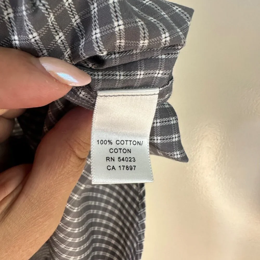 Banana Republic 100% Cotton Charcoal & White Check Button Down Long Sleeve Shirt